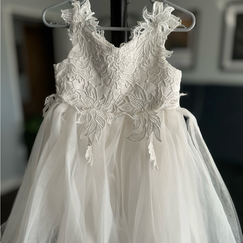 White/Ivory white Embellished Ruffled Maxi Gown